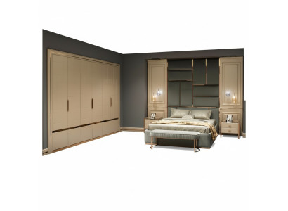 Design Group Bedroom Set Double Bed Bedside Tables Set 6-Piece Beige