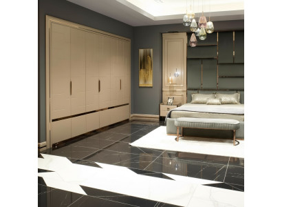 Complete bedroom furniture double bed bed beige modern set 5-piece wood