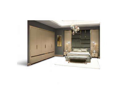 Group bedroom furniture double bed bed beige modern set 5-piece wood
