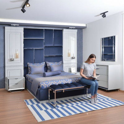 Design group bedroom double bed bed nightstands set 7-piece blue