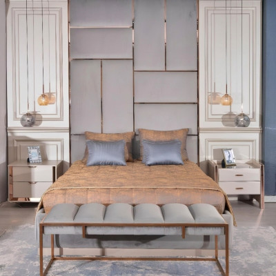 Luxury Bedroom Suite Double Bed Bedside Tables Set 5-piece Beige