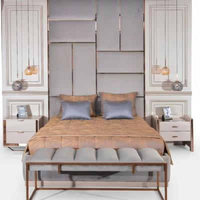 Luxury Bedroom Suite Double Bed Bedside Tables Set 5-piece Beige