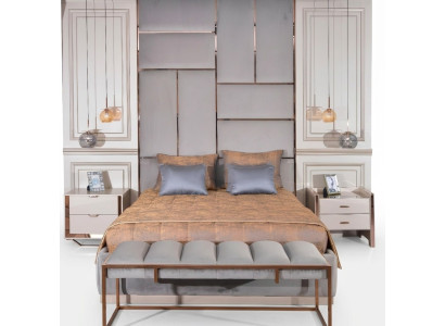 Luxury Bedroom Suite Double Bed Bedside Tables Set 5-piece Beige