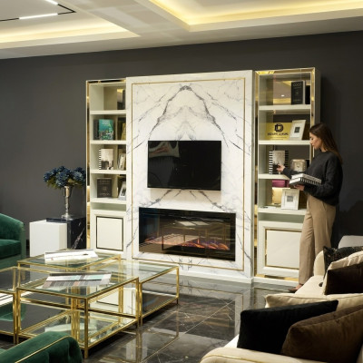 Wall unit RTV lowboard TV stand white luxury gold vittinen wood modern