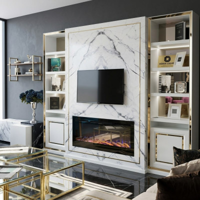 Wall unit RTV lowboard TV stand white luxury gold vittinen wood modern