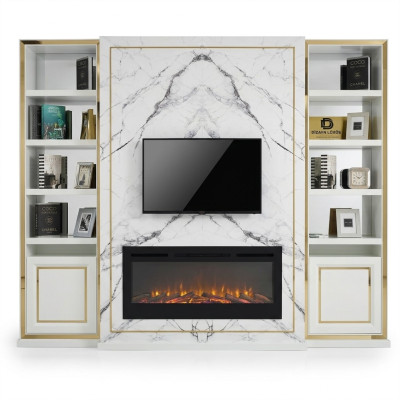 Wall unit RTV lowboard TV stand white luxury gold vittinen wood modern