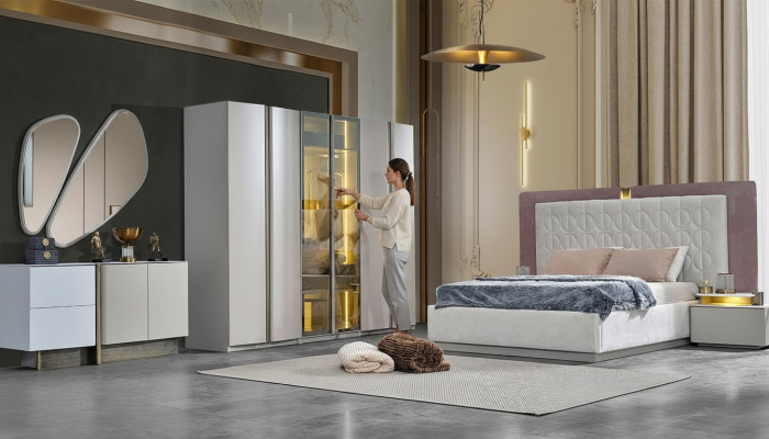 Complete Bedroom Furniture Double Bed Bed White Luxury Set 7-piece Wood