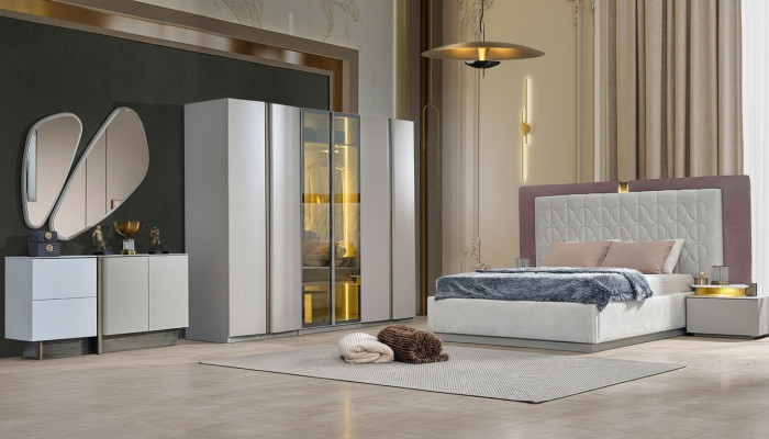 Complete Bedroom Furniture Double Bed Bed White Luxury Set 7-piece Wood