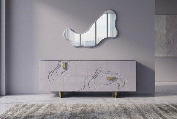 Sideboard set with mirror cabinet wood pink dining room