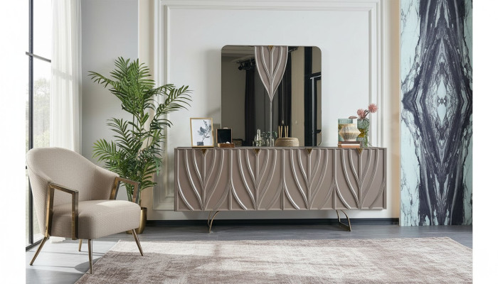 Sideboard set, sideboard with mirror, dining room, wood, brown, cabinet