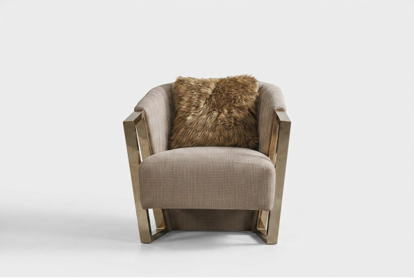 Modern single-seater armchair fabric living room brown upholstered seat seat