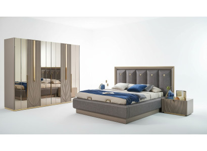 Complete bedroom furniture double bed brown set 4-piece nightstands