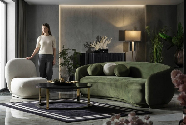 Fabric sofa suite upholstered sofa modern set 2-piece green sofa