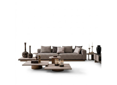 Living room set with four-seater sofa and five-piece coffee table set in gray