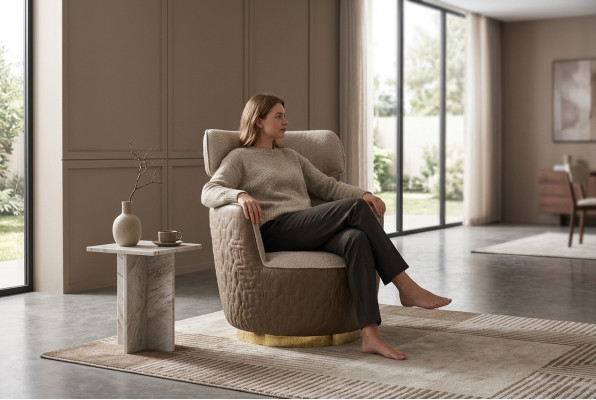 Wingback armchair fabric single-seater beige club chair modern.