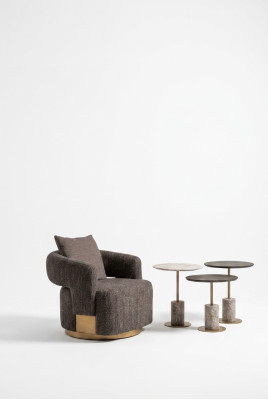 Complete living room armchairs side tables 4-piece fabric gray wood modern