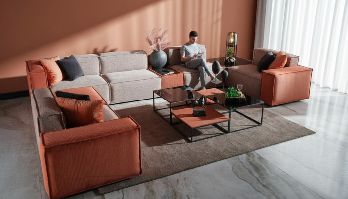 Large U-shaped corner sofa fabric sofa couch upholstered sofa orange modern sofa