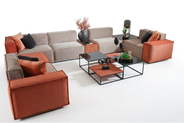 Large U-shaped corner sofa fabric sofa couch upholstered sofa orange modern sofa