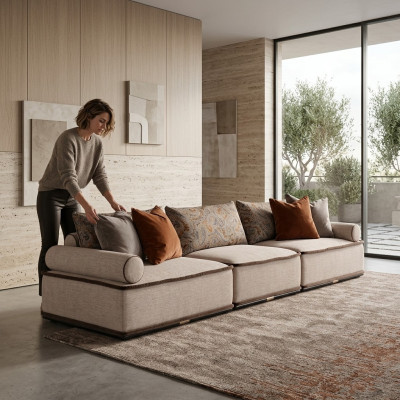 Four-seater sofa, 4-seater couch, fabric sofa, upholstered sofa, modern, grey