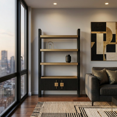 Design cabinet with shelves cabinet wood black gold wooden cabinet