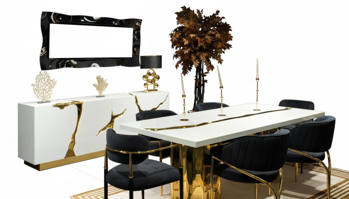 Dining room furniture dining set dining nook luxury dining table chairs white 9-piece wood