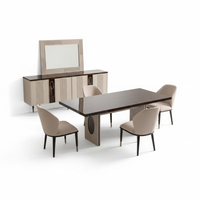 Dining nook Dining room Dining set Luxury dining table Chairs Beige wood Set 7-piece