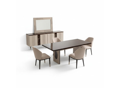 Dining nook Dining room Dining set Luxury dining table Chairs Beige wood Set 7-piece