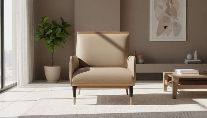 Single-Seater Armchair Luxury Club Chair Beige Faux Leather Living Room