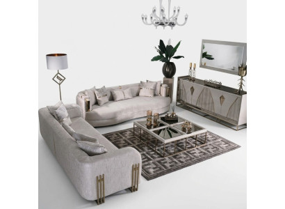Living room complete couch set three-seater fabric sofa set 6-piece large