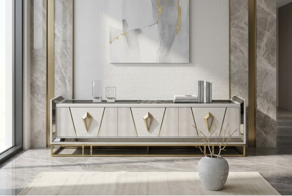 Sideboard RTV Lowboard TV Stand Wood Gray Living Room Table Modern