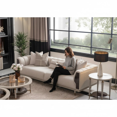 Three-seater sofa 3-seater coffee tables beige fabric sofa set 3-piece suite