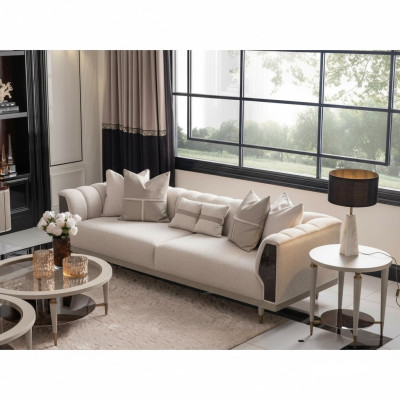 Three-seater sofa 3-seater coffee tables beige fabric sofa set 3-piece suite