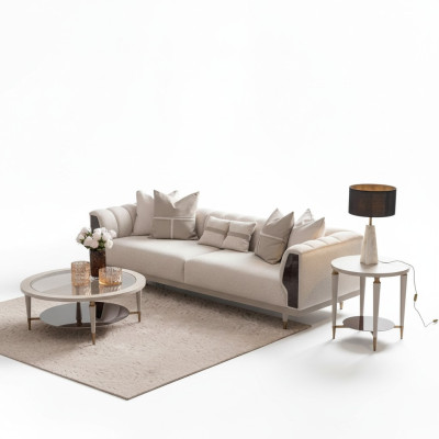 Three-seater sofa 3-seater coffee tables beige fabric sofa set 3-piece suite