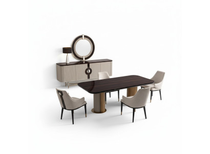 Dining area dining room dining group luxury dining table chairs beige wood set 9-piece