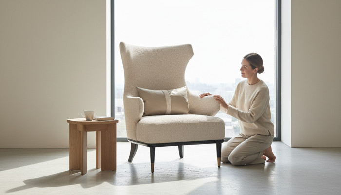 Luxurious Modern Wingback Chair Single-Seater Luxury Beige Fabric Modern Living Room