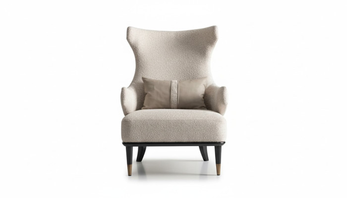 Luxurious Modern Wingback Chair Single-Seater Luxury Beige Fabric Modern Living Room