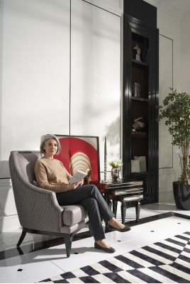 Complete Living Room Armchair Side Table Set 4 Pieces Wingback Chair Gray
