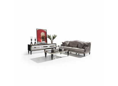 4-seater upholstered sofa fabric sofa coffee table gray TV stand 3-piece set