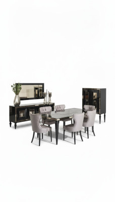 Large dining area dining set dining room dining table chairs 10-piece black wood