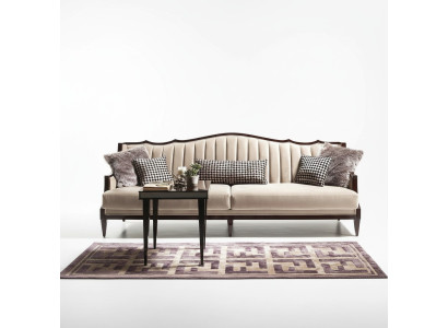 Four-seater sofa, 4-seater side table, complete gray wood fabric sofa