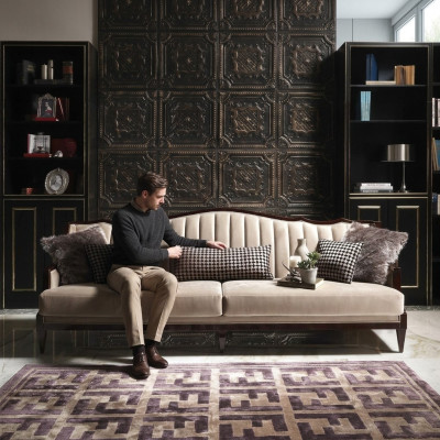 Fabric sofa, 4-seater sofa, gray upholstered sofa, four-seater, luxury wood design