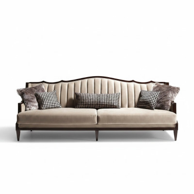 Fabric sofa, 4-seater sofa, gray upholstered sofa, four-seater, luxury wood design