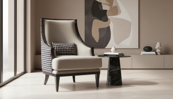 Armchair Wingback Chair Single-Seater Fabric Gray Living Room Classic