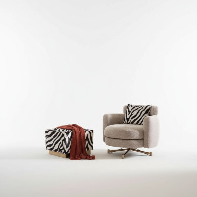 Armchair with footstool, wingback chair, TV armchair, padded armchair, gray, Zerba