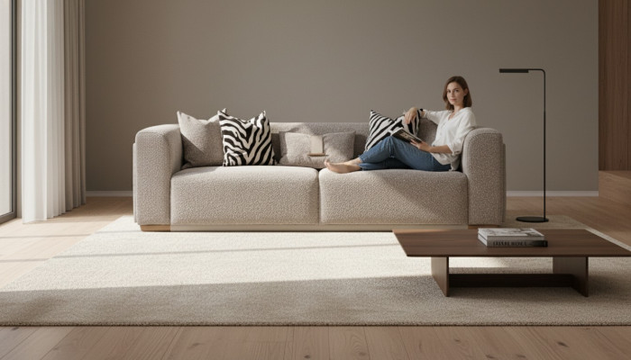 Four-seater sofa, 4-seater fabric sofa, upholstered sofa, gray, modern sofas, new