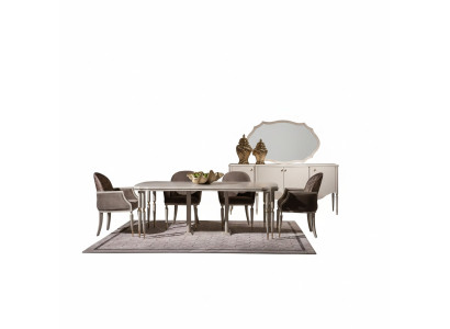 Dining set, dining nook, dining table, chairs, 9-piece dining room, beige, wood, sideboard