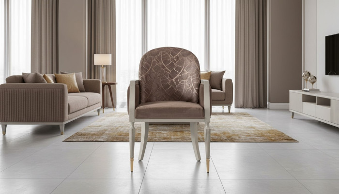 Armchair Wingback Chair Design Cocktail Chair Seat Beige Fabric Upholstery