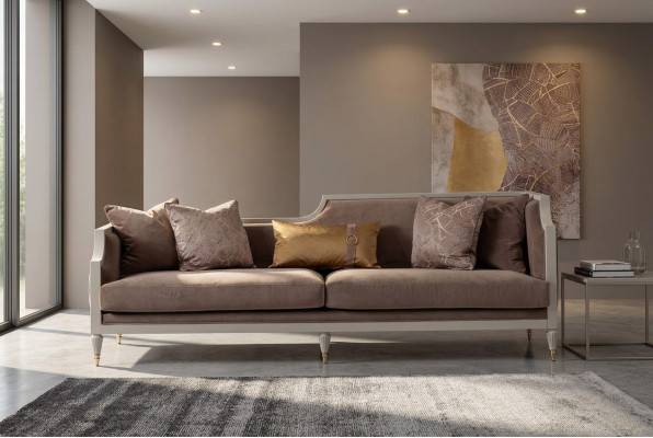 Four-seater sofa, 4-seater fabric sofa, brown upholstered sofa, sofas, living room.