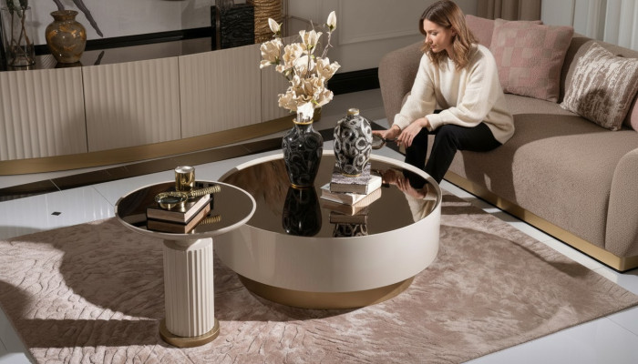 Complete coffee table side table sofa table beige luxury