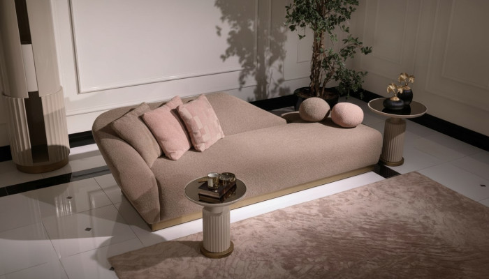 Chaise longue group sofa side tables upholstery fabric modern 3-piece set